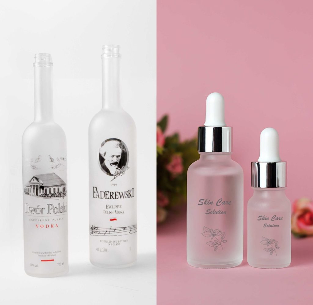 opakowania szklane zadrukowane metodą sitodruku UV